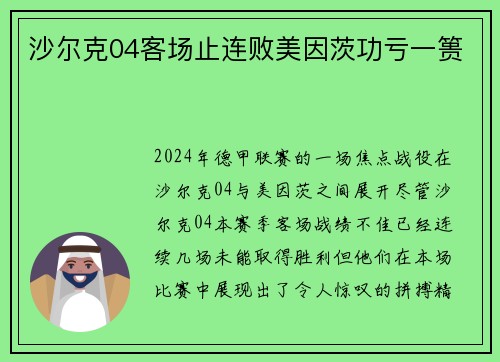 沙尔克04客场止连败美因茨功亏一篑
